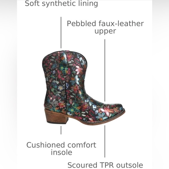 Roper Black Floral Embroidered Cowgirl Boots - Size 9.5 - Picture 2 of 16